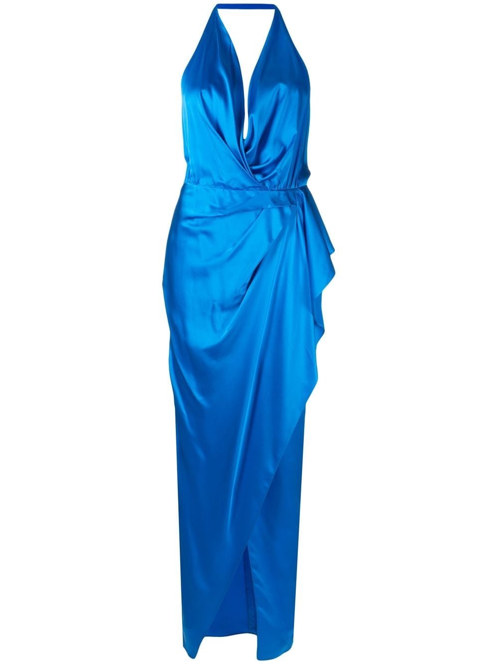 Michelle Mason satin backless halterneck gown - Blue von Michelle Mason