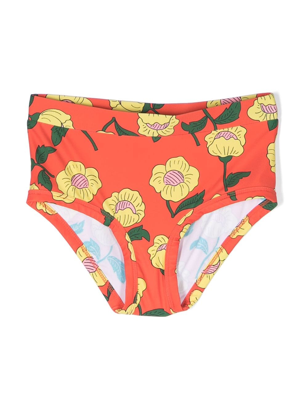 Mini Rodini Flowers high waisted swim pants - Red von Mini Rodini