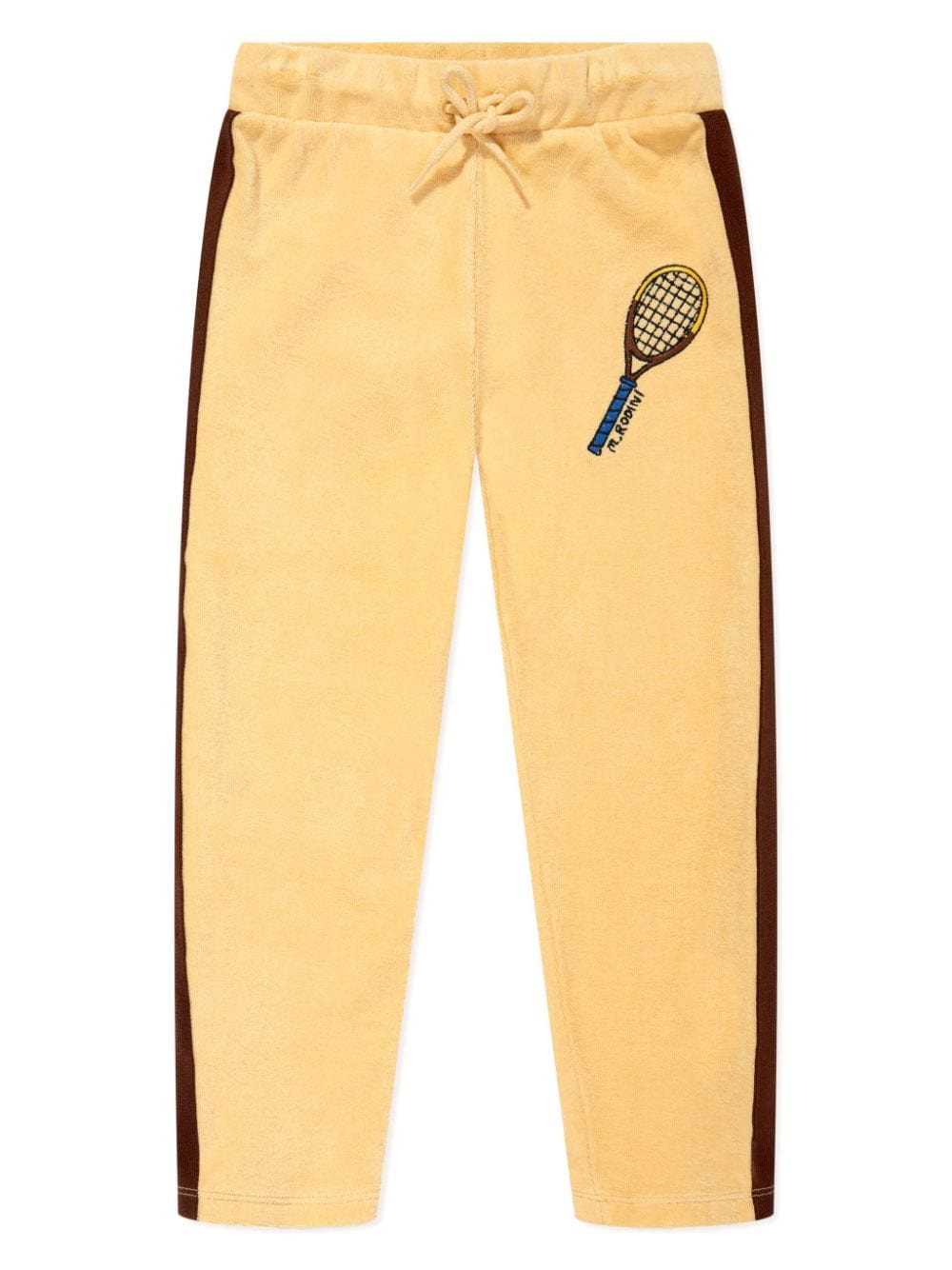 Mini Rodini racket-embroidered cotton track pants - Yellow von Mini Rodini