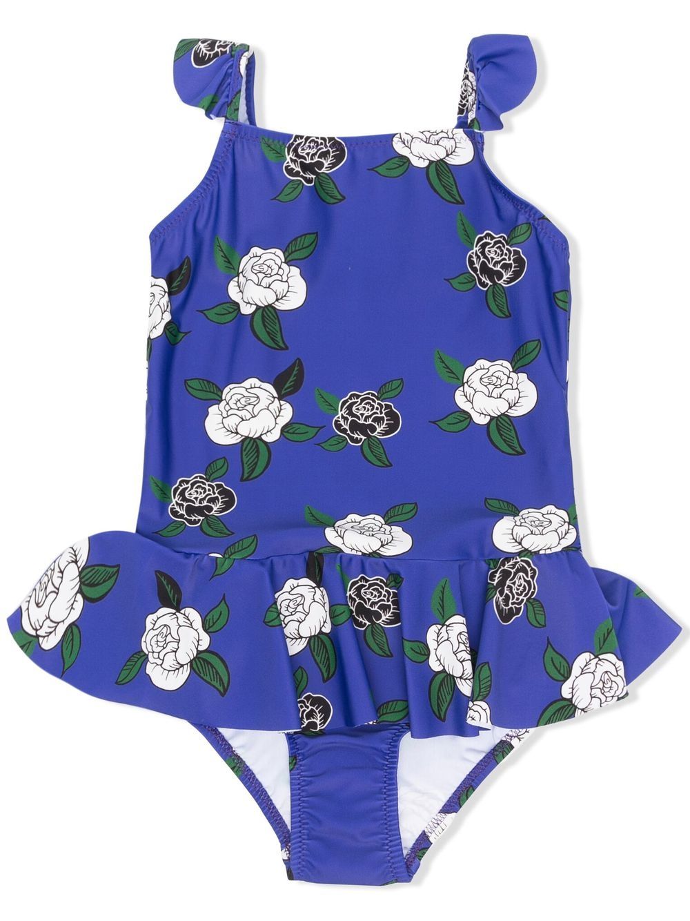 Mini Rodini rose-print ruffled swimsuit - Blue von Mini Rodini