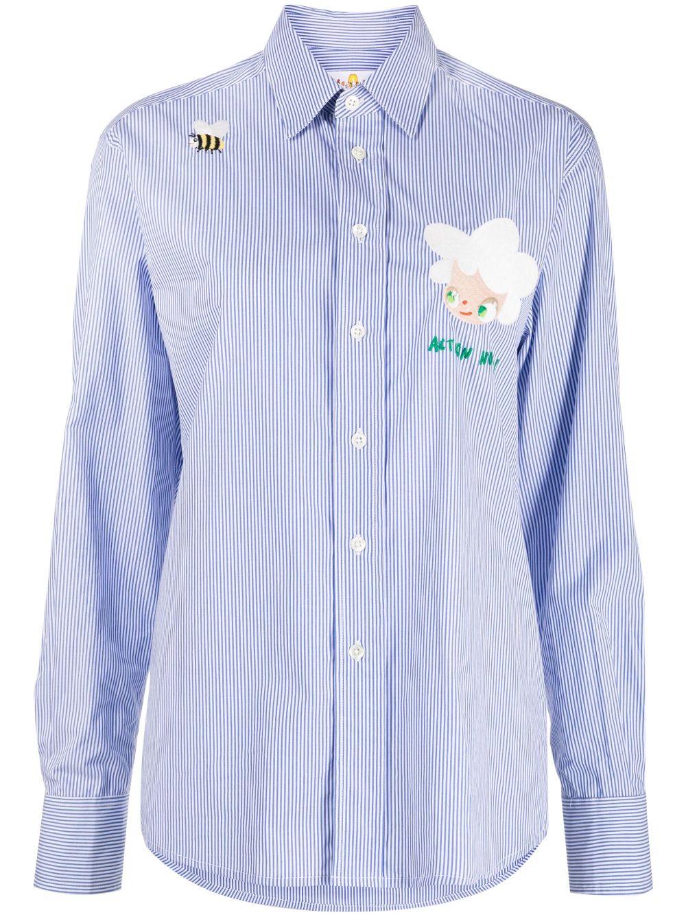 Mira Mikati embroidered-doll striped cotton shirt - Blue von Mira Mikati