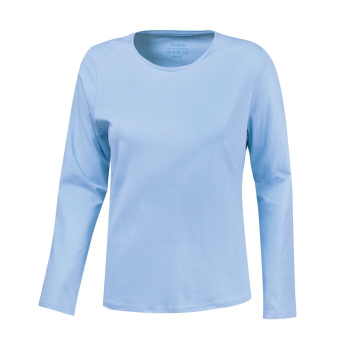 Basic Langarm-Shirt uni, hellblau von Miss Beverly