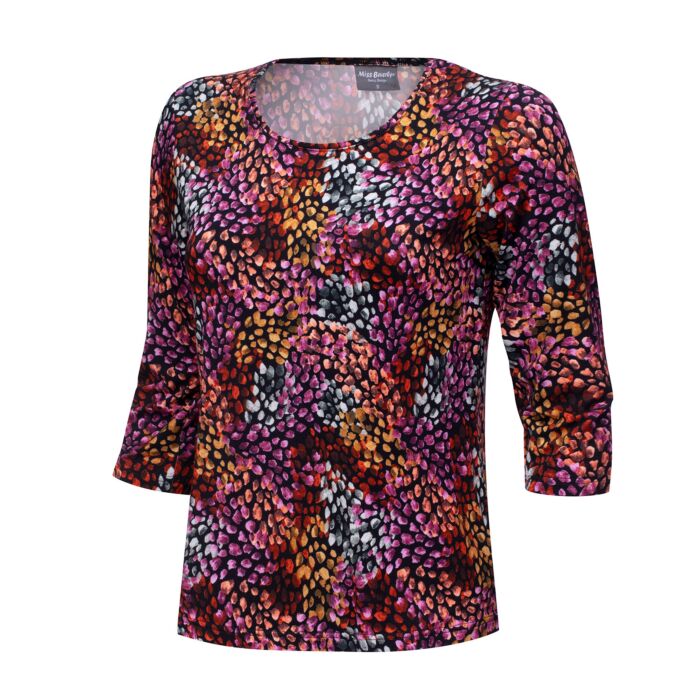 Damen 3/4 Shirt bedruckt mit Viscose-Anteil, pink von Artime