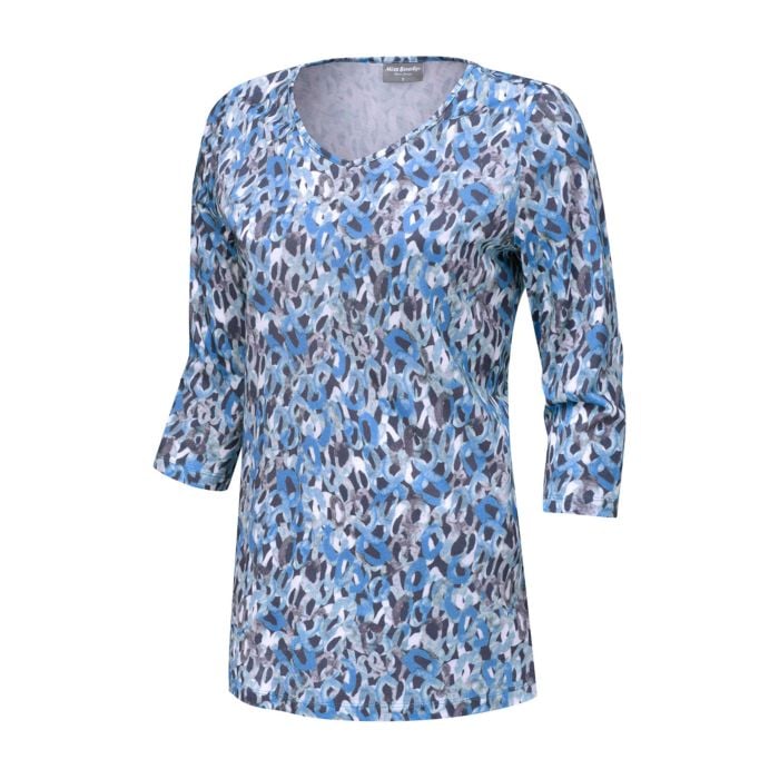 Damen Longshirt Allover-Print mit Modal, blau von Miss Beverly