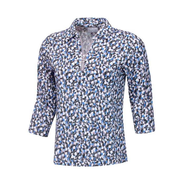Poloshirt bedruckt mit Reissverschluss Damen, blau, XXL von Miss Beverly