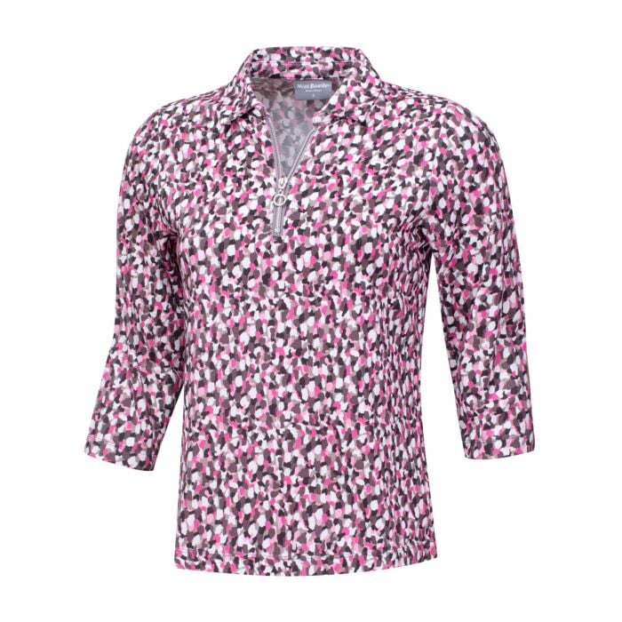 Poloshirt bedruckt mit Reissverschluss Damen, rosa von Miss Beverly