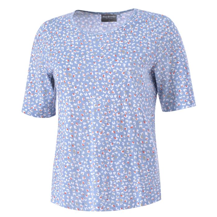 T-Shirt mit Allover-Print und Rundhalsausschnitt, hellblau von Miss Beverly