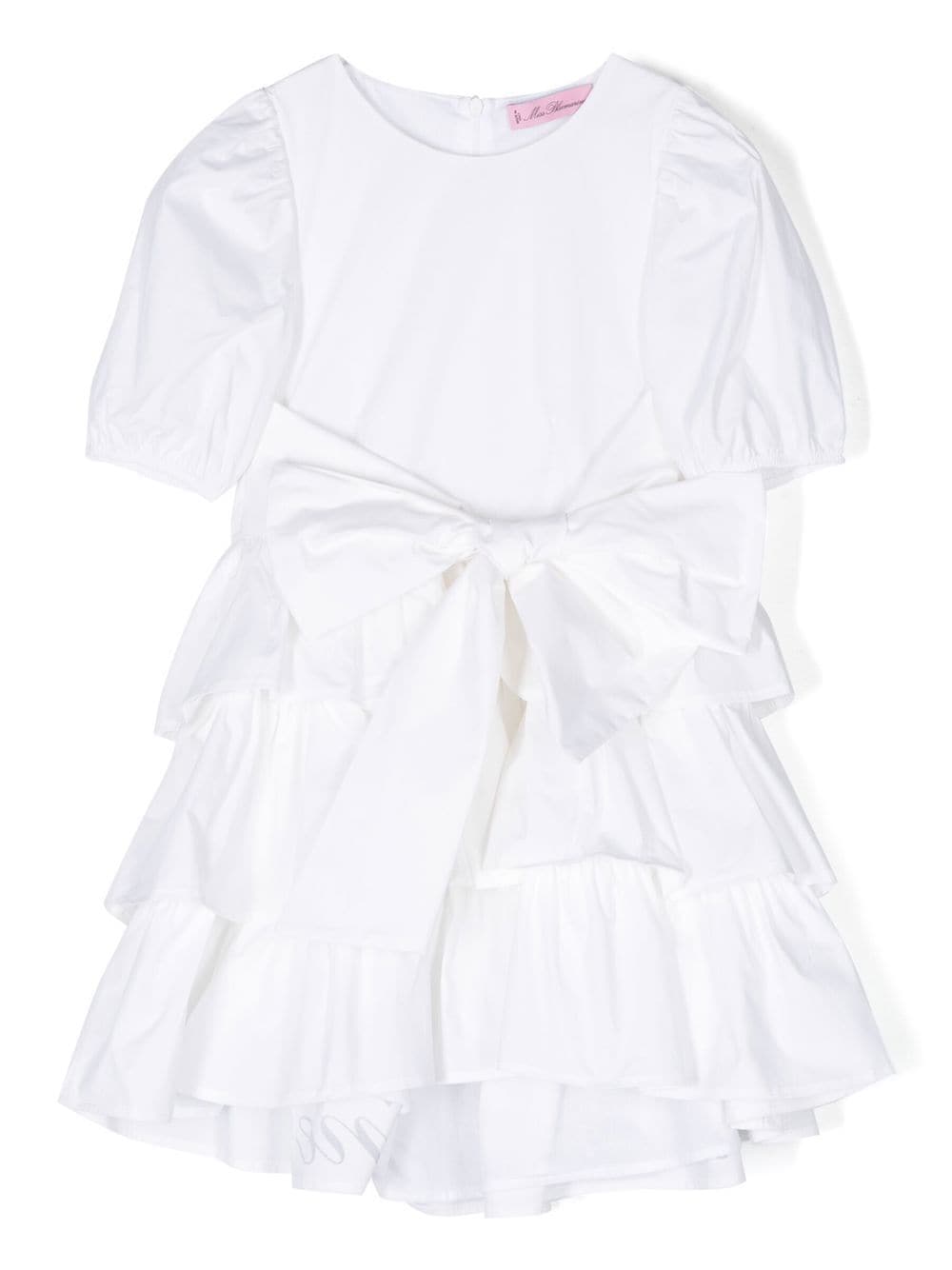 Miss Blumarine bow-detail puff-sleeved dress - White von Miss Blumarine