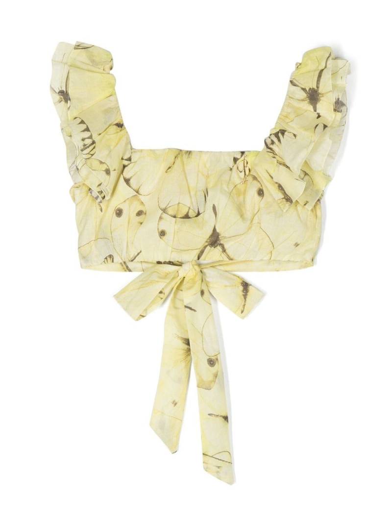 Miss Blumarine butterfly-print cropped blouse - Yellow von Miss Blumarine