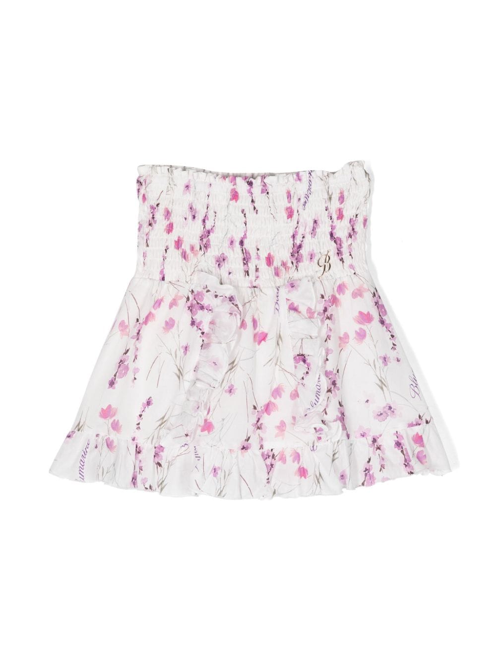 Miss Blumarine floral-print smocked cotton skirt - White von Miss Blumarine