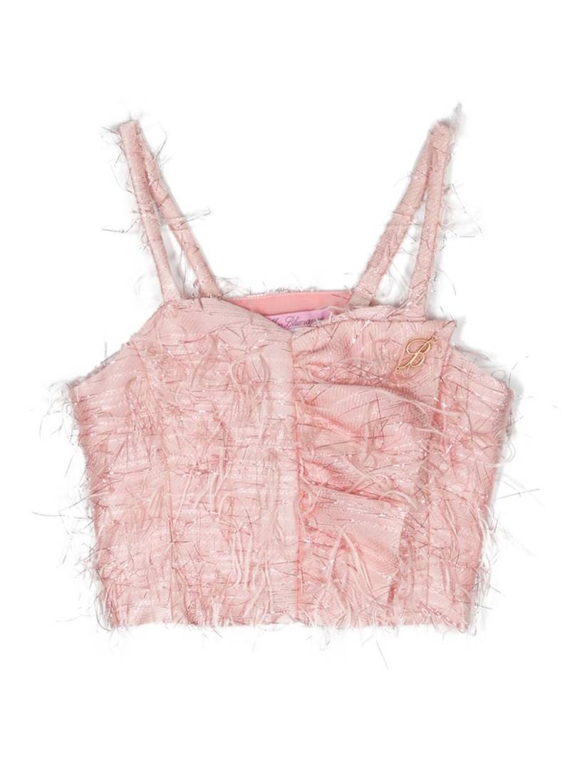 Miss Blumarine fringed logo-plaque cropped top - Pink von Miss Blumarine