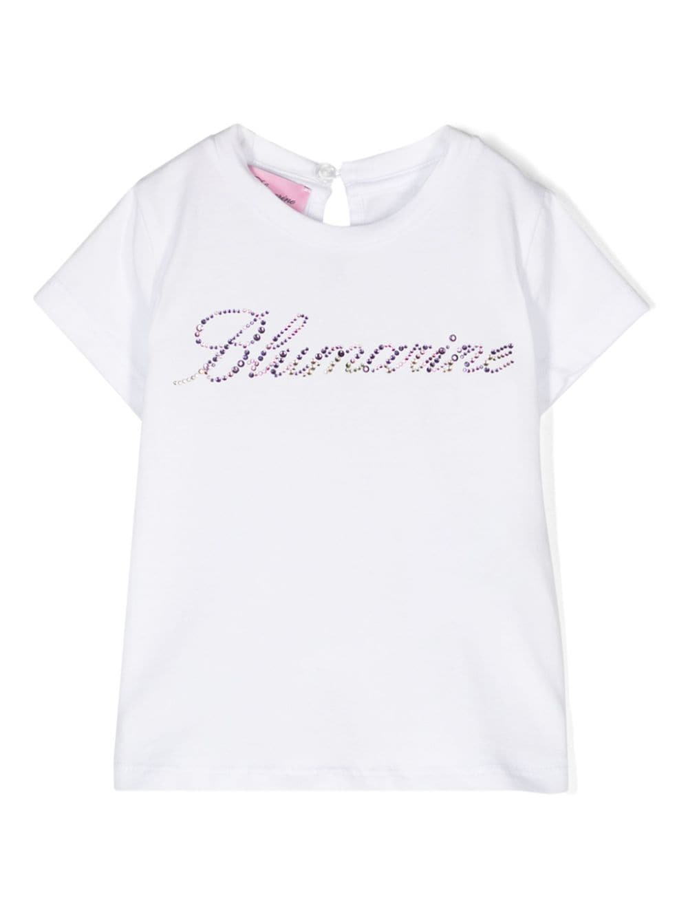 Miss Blumarine rhinestone-logo cotton T-shirt - White von Miss Blumarine