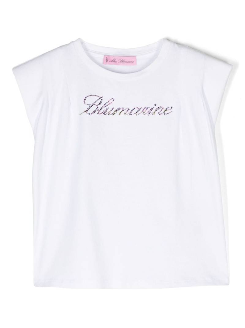 Miss Blumarine rhinestone-logo cotton T-shirt - White von Miss Blumarine