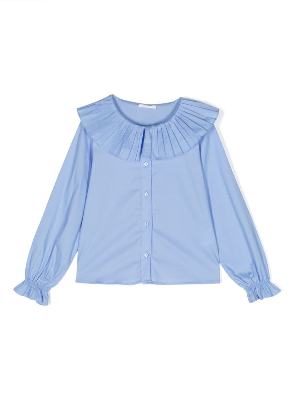 Miss Grant Kids pleated-collar long-sleeve cotton shirt - Blue von Miss Grant Kids