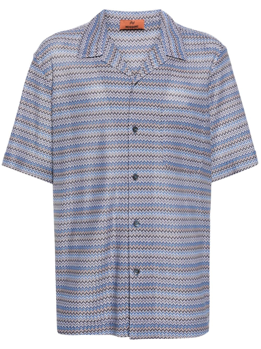 Missoni camp-collar chevron-knit shirt - Blue von Missoni