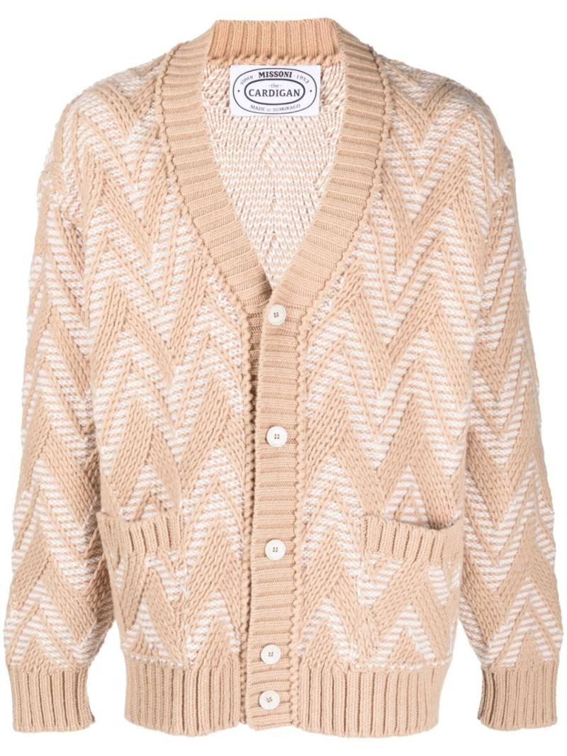 Missoni chevron-knit V-neck cardigan - Neutrals von Missoni