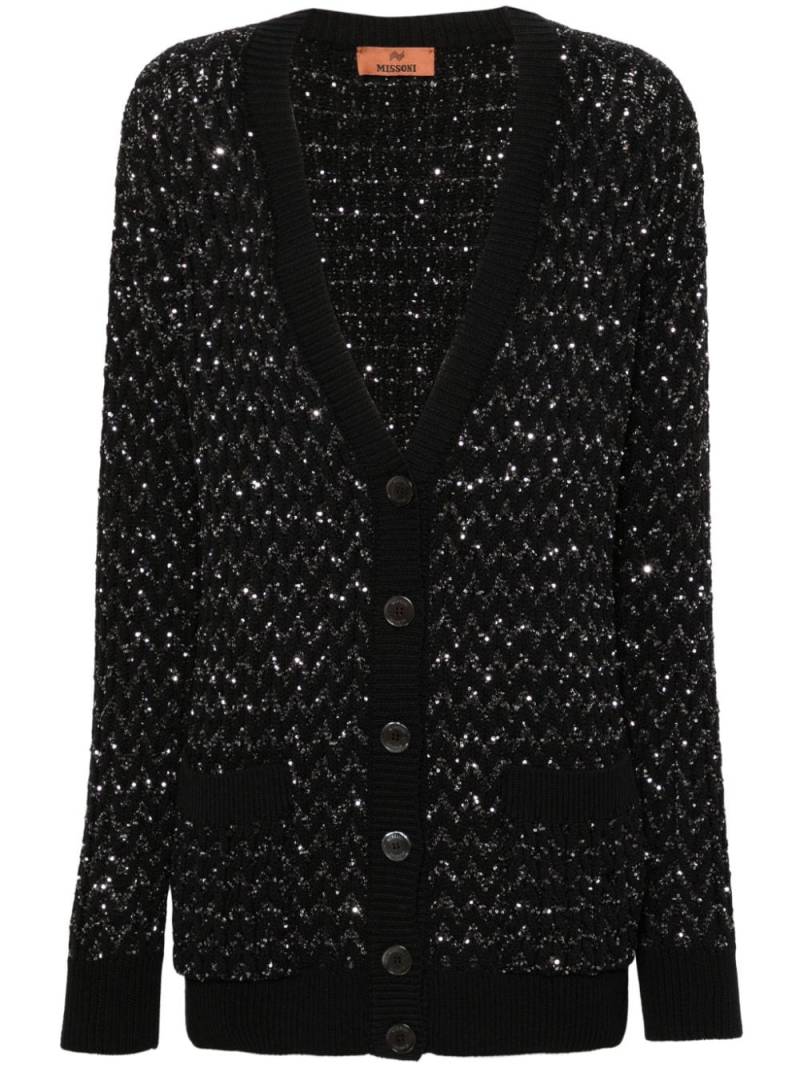 Missoni zigzag-knit sequinned cardigan - Black von Missoni