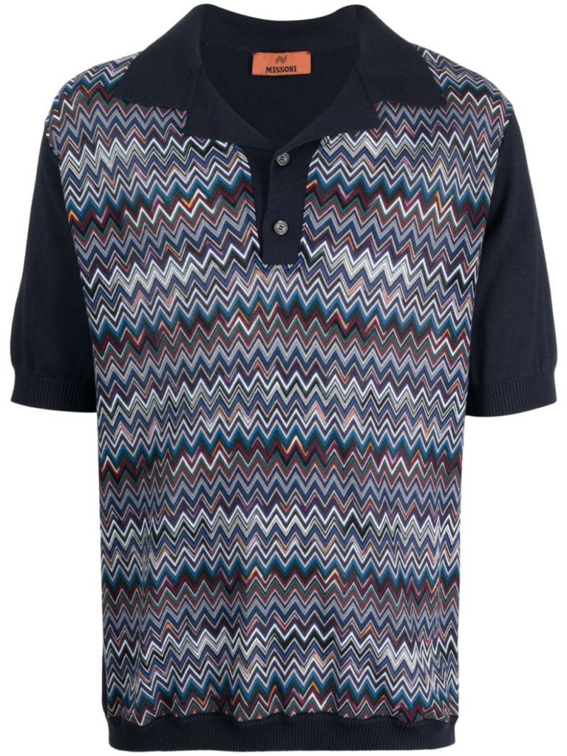 Missoni zigzag-pattern ribbed polo shirt - Blue von Missoni