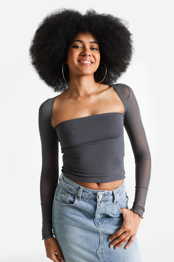 Missue Crop Langarmshirt | Dunkelgrau | Damen  | XS von Missue