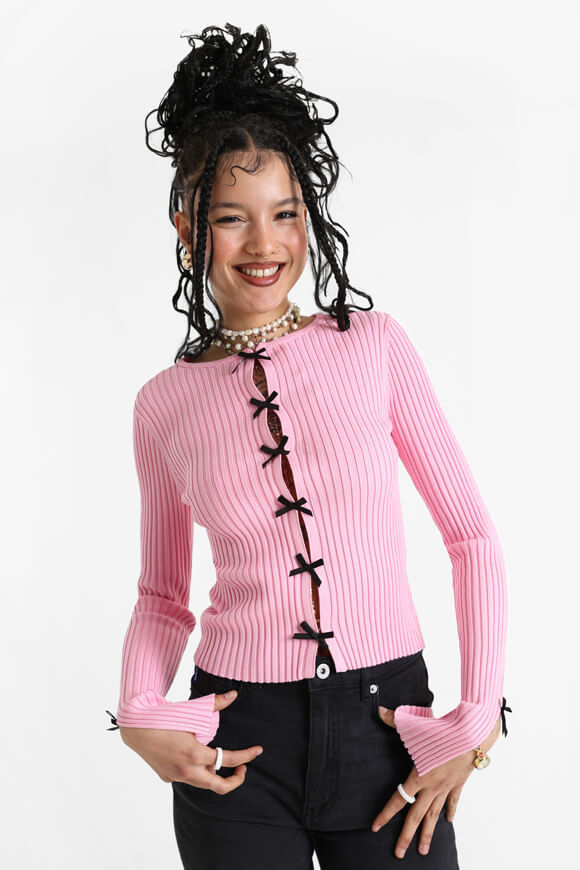 Missue Gerippte Crop Strickjacke | Pink | Damen | L Missue Gerippte Crop Strickjacke | Pink | Damen | L von Missue