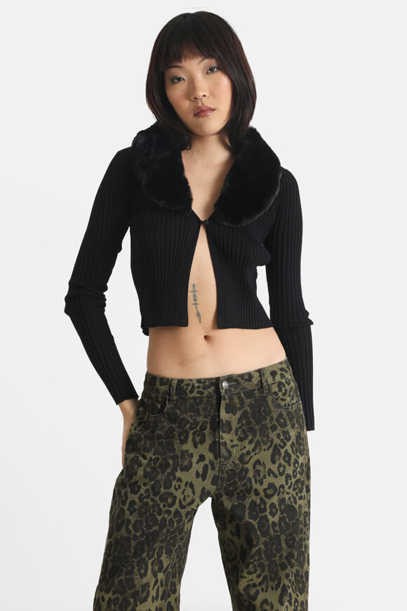 Missue Gerippte Crop Strickjacke | Schwarz | Damen  | XS von Missue