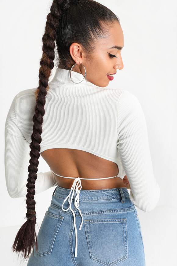 Missue Gerippter Crop Strickpullover | Offwhite | Damen  | XS von Missue