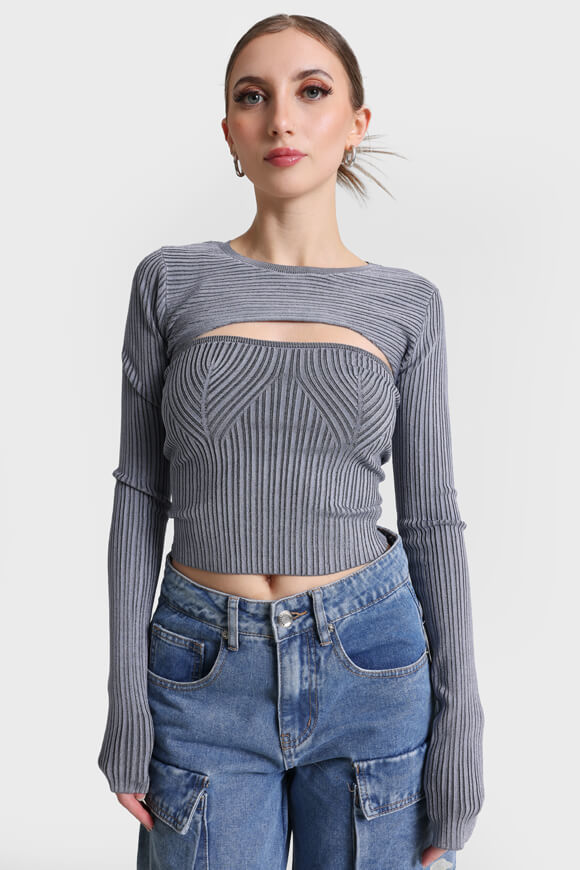 Missue Gerippter Feinstrickpullover | Grau | Damen  | XXS von Missue