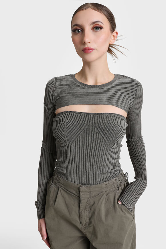 Missue Gerippter Feinstrickpullover | Khaki | Damen  | M von Missue