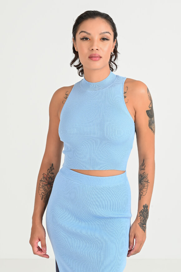 Missue Geripptes Crop Stricktop | Hellblau | Damen  | XS von Missue