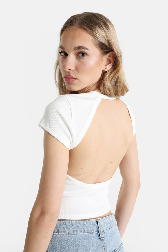 Missue Geripptes Neckholder T-Shirt | Offwhite | Damen  | L von Missue