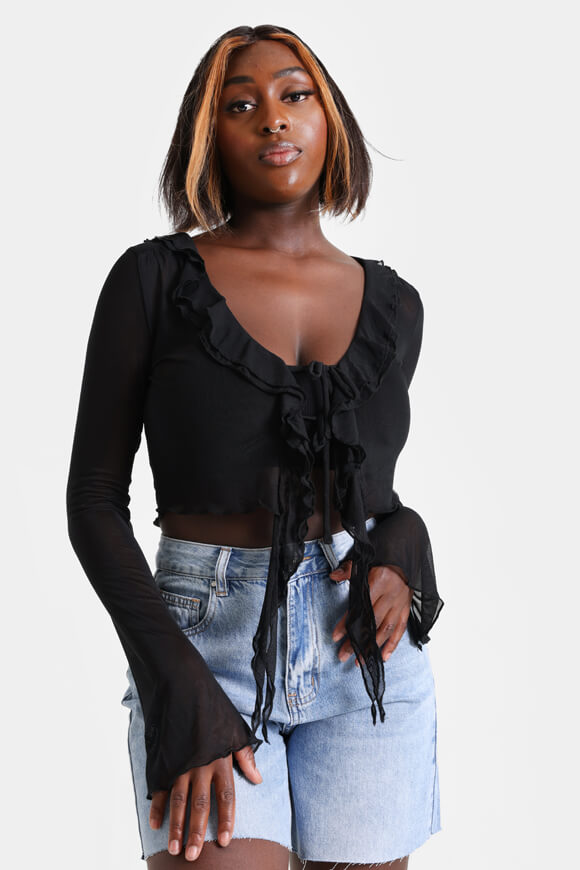 Missue Mesh Crop Bluse | Schwarz | Damen  | L von Missue