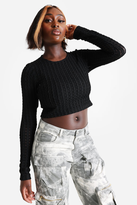 Missue Mesh Crop Langarmshirt | Schwarz | Damen  | M von Missue