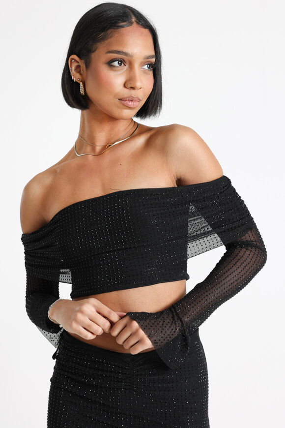 Missue Off Shoulder Langarmshirt mit Strass | Schwarz | Damen  | L von Missue