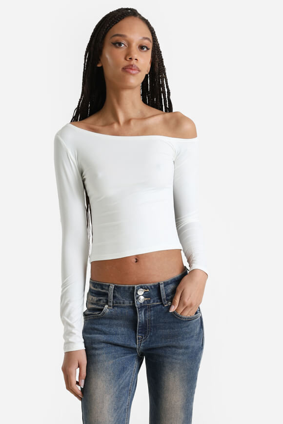Missue One Shoulder Crop Langarmshirt | Offwhite | Damen  | M von Missue