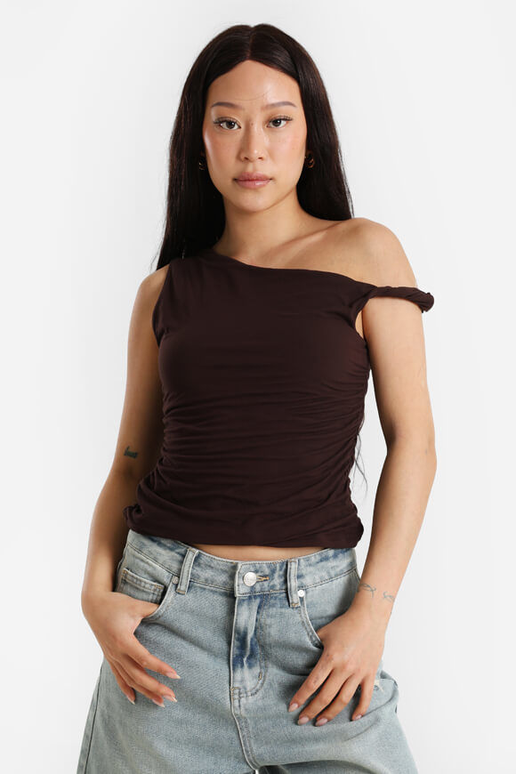 Missue One Shoulder Crop Top | Dunkelbraun | Damen  | L von Missue