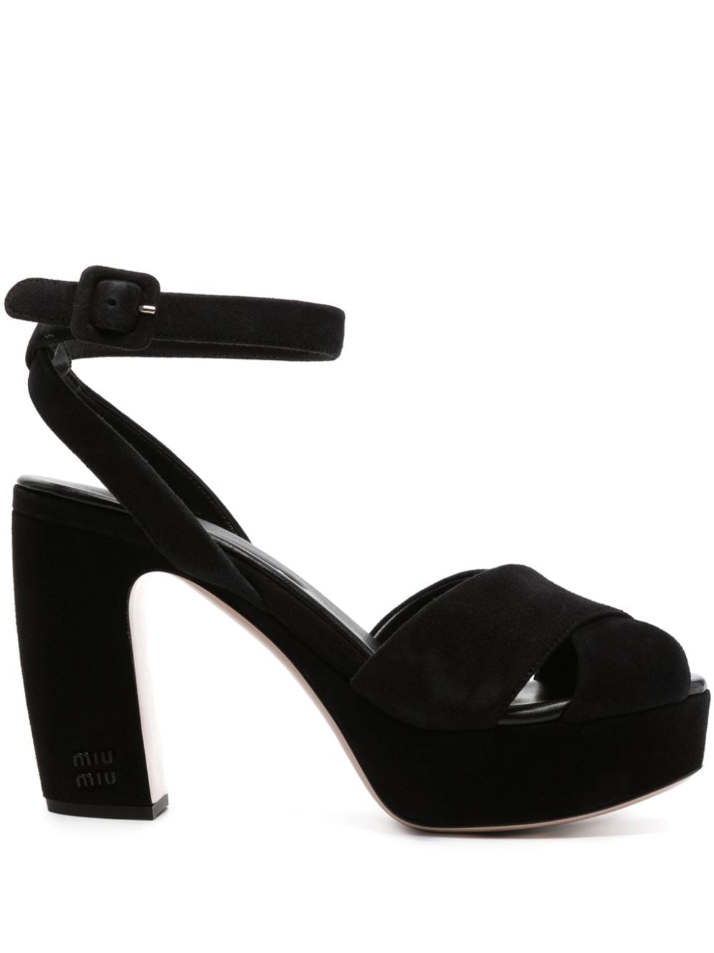 Miu Miu 95mm platform suede sandals - Black von Miu Miu