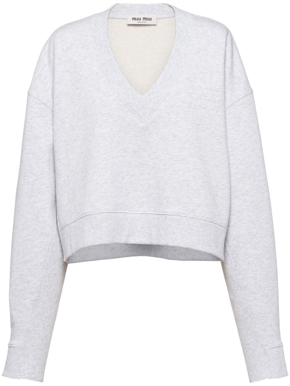 Miu Miu logo-embroidered fleece sweatshirt - Grey von Miu Miu