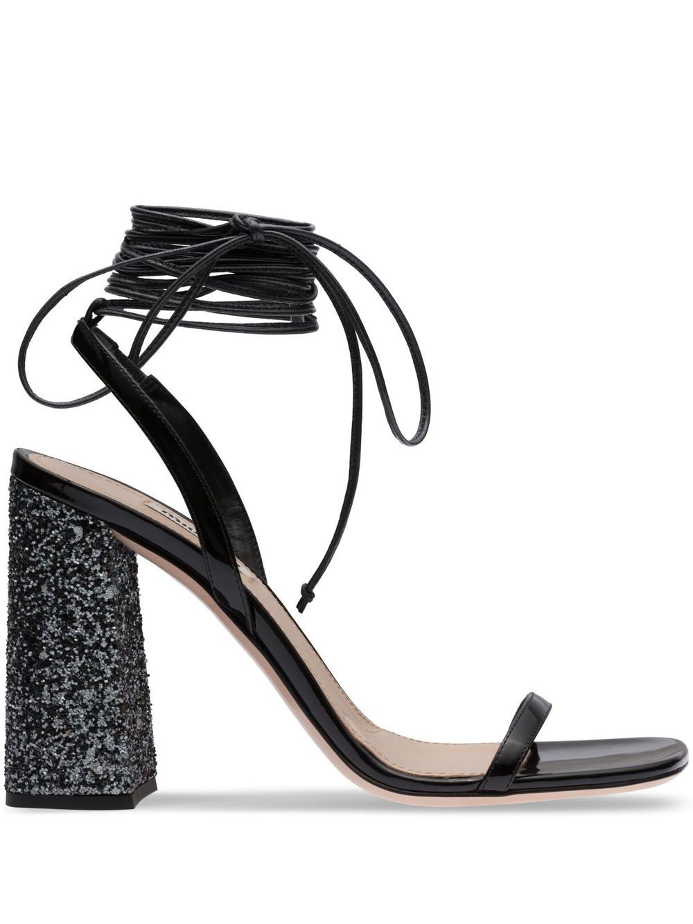 Miu Miu ankle tie-fastening glitter sandals - Black von Miu Miu