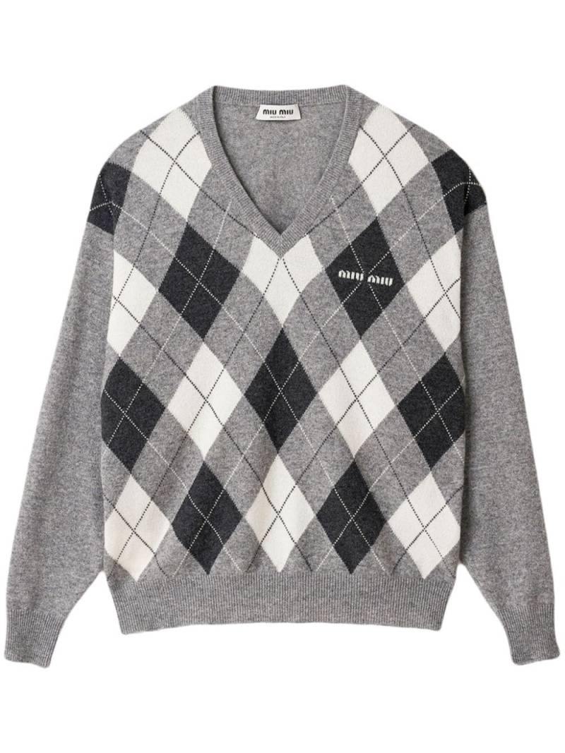 Miu Miu argyle-intarsia cashmere jumper - Grey von Miu Miu