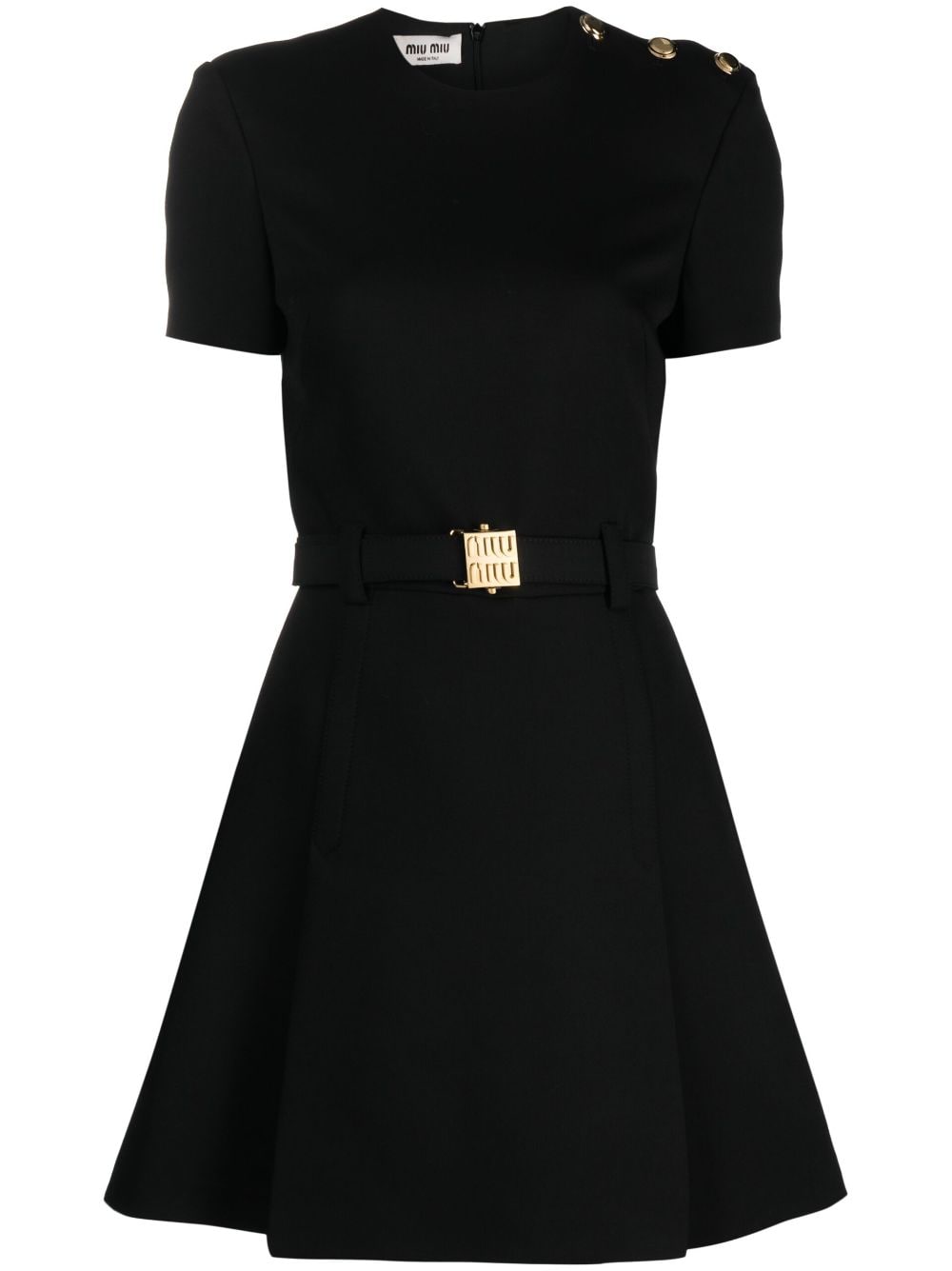 Miu Miu button-shoulder belted minidress - Black von Miu Miu
