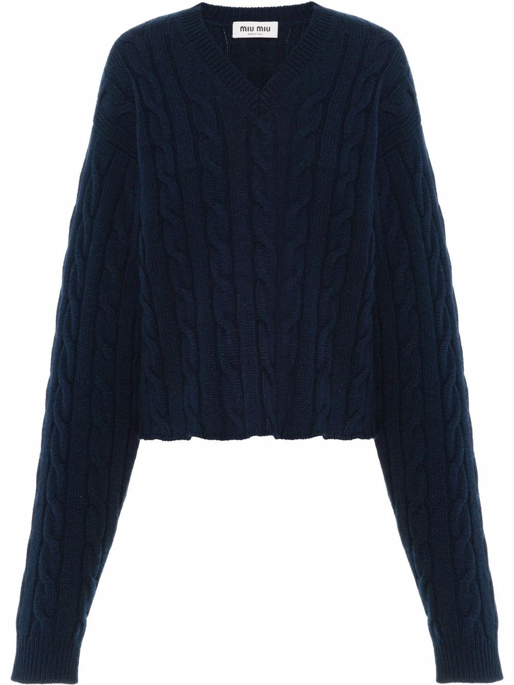 Miu Miu cable knit cashmere V-neck jumper - Blue von Miu Miu
