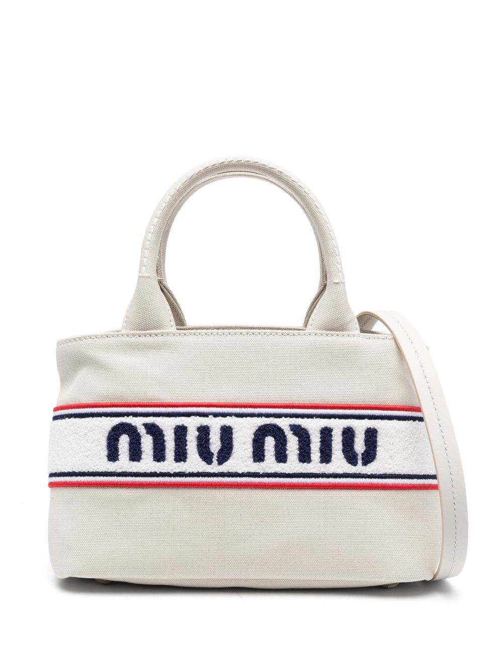 Miu Miu canvas embroidered-logo tote bag - Neutrals von Miu Miu