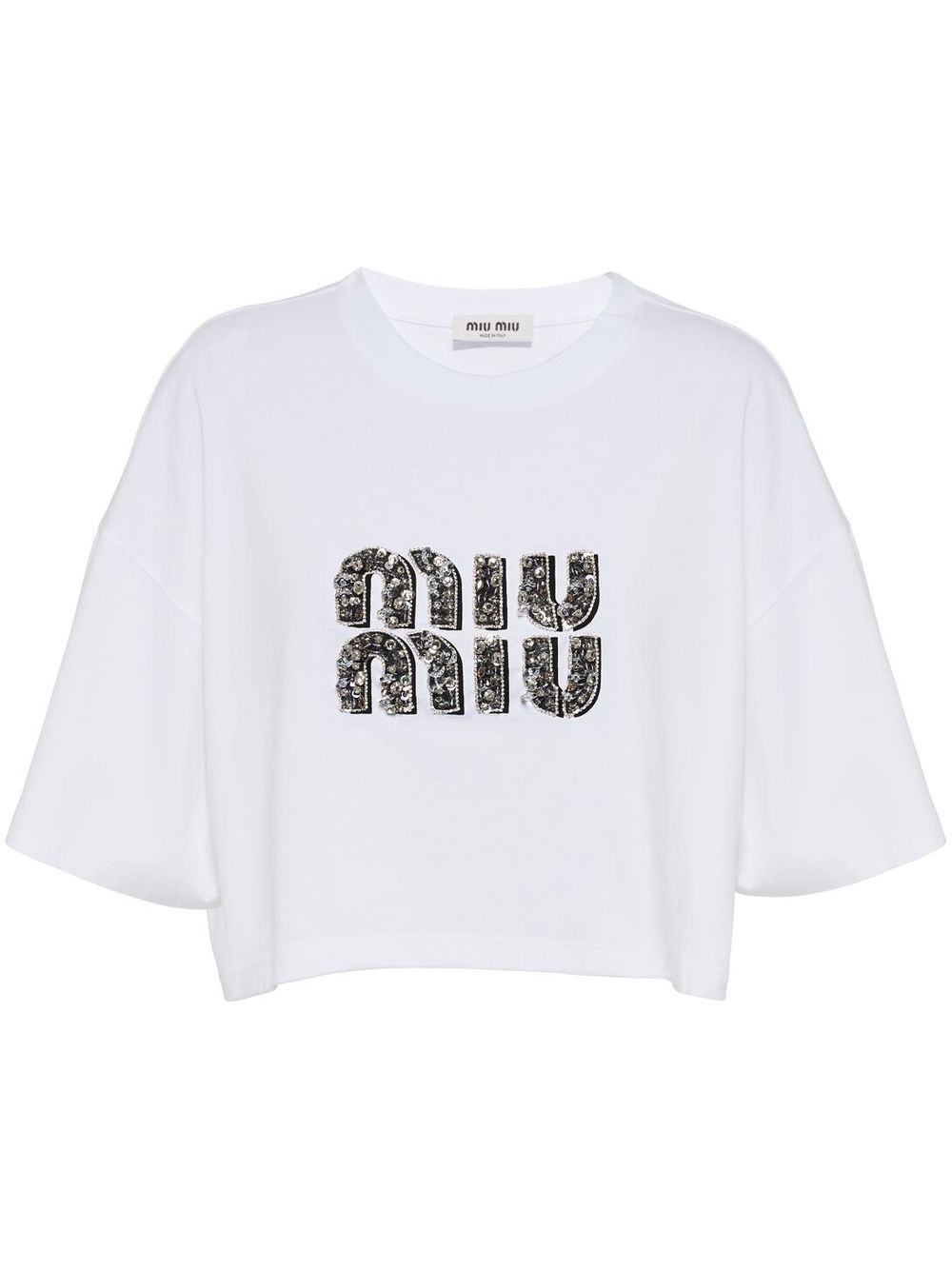 Miu Miu crystal-embellished cotton T-Shirt - White von Miu Miu