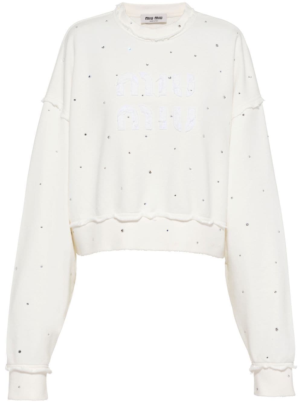 Miu Miu crystal-embellished distressed sweatshirt - White von Miu Miu