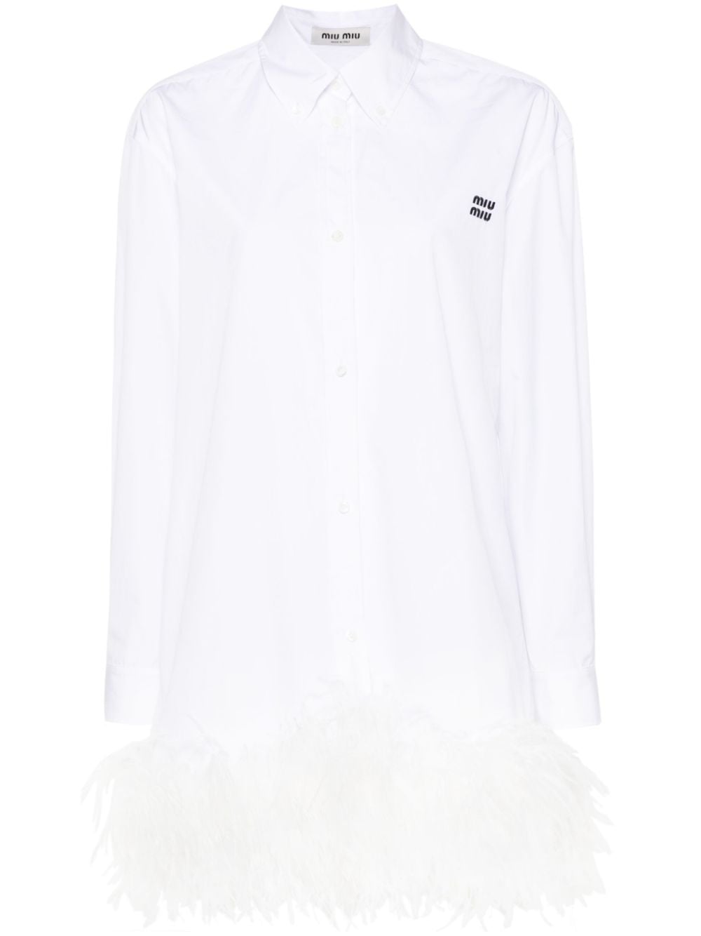 Miu Miu feather-trim mini shirt dress - White von Miu Miu