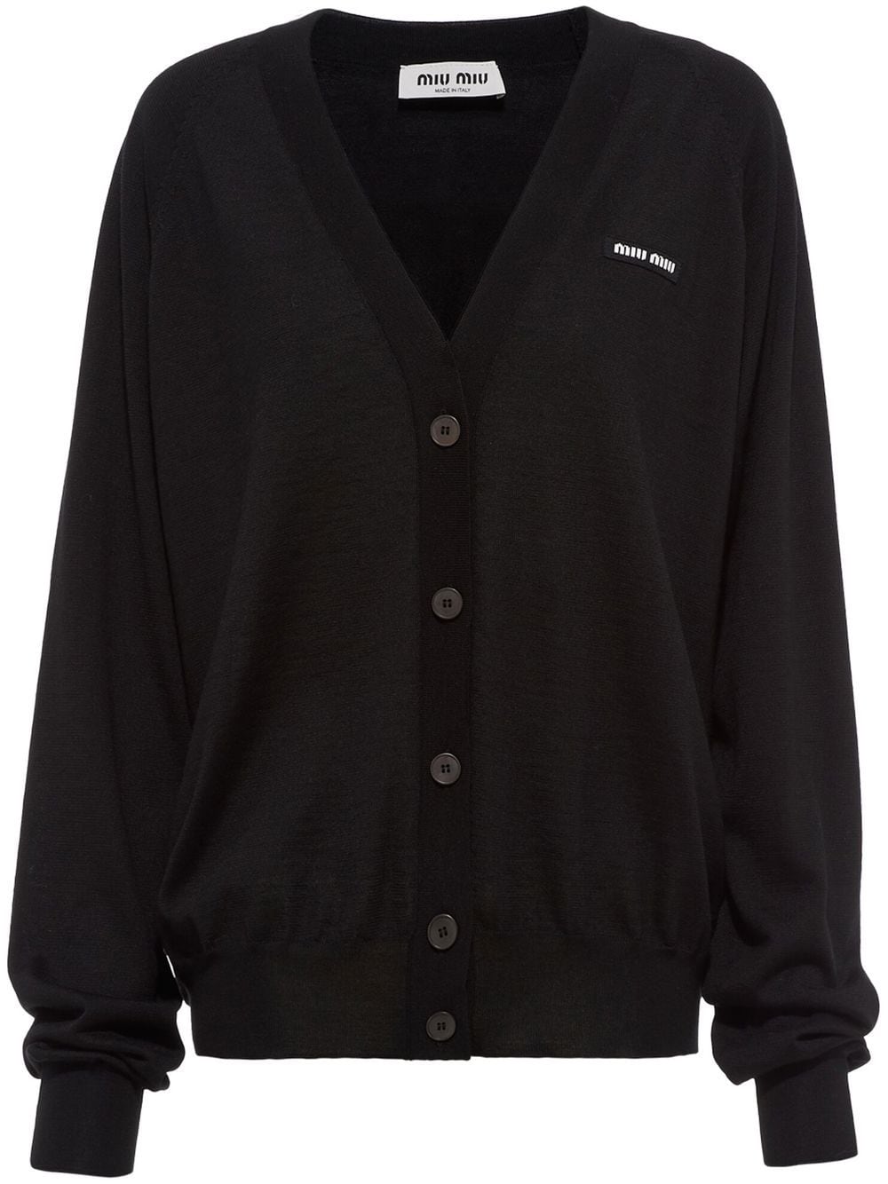 Miu Miu fine-knit logo-patch cardigan - Black von Miu Miu