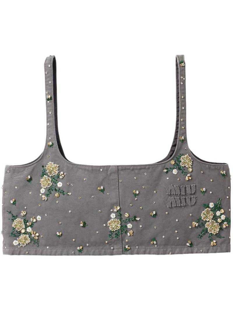 Miu Miu floral-embellished crop top - Grey von Miu Miu