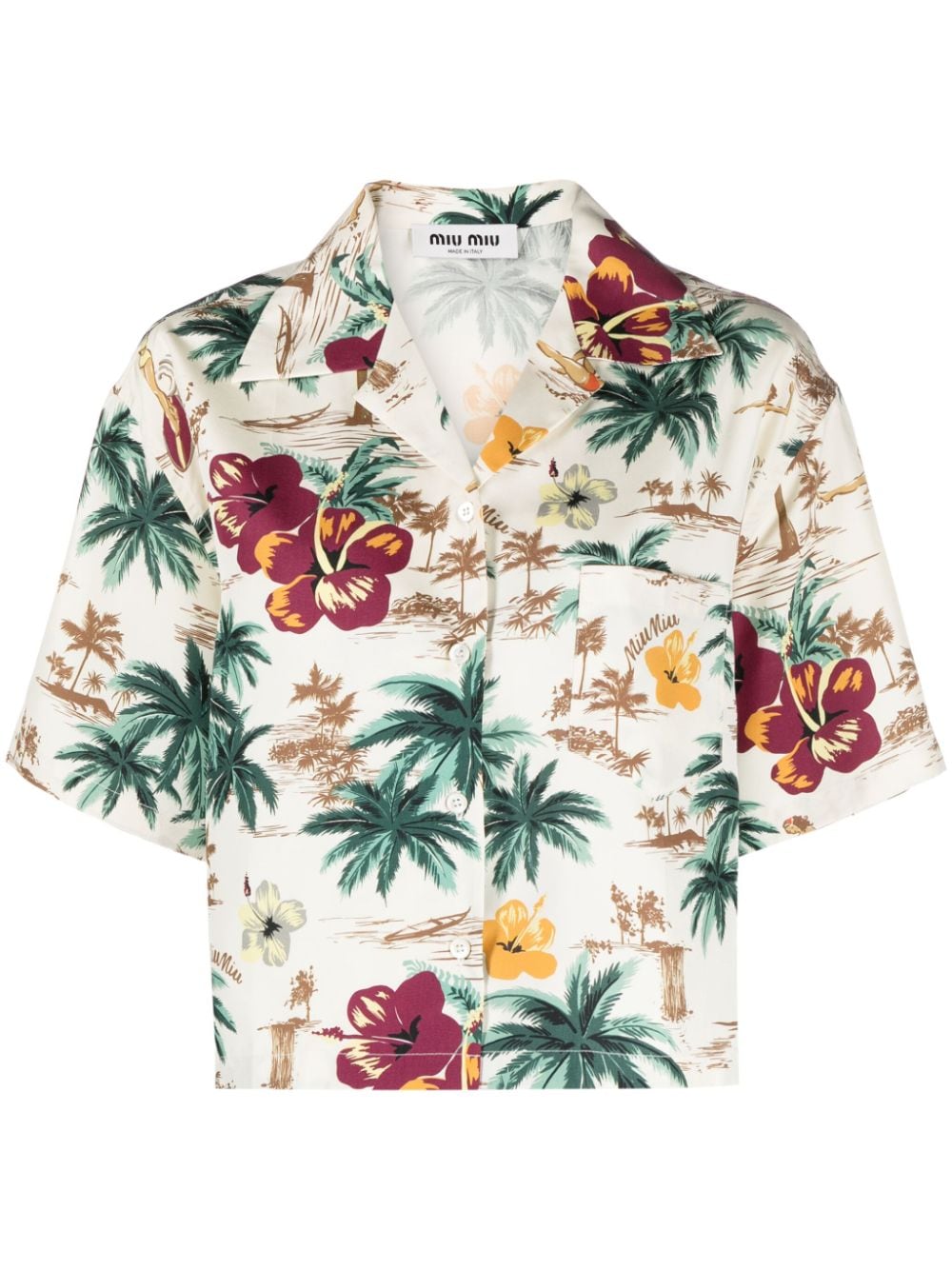 Miu Miu floral-print silk cropped shirt - Neutrals von Miu Miu