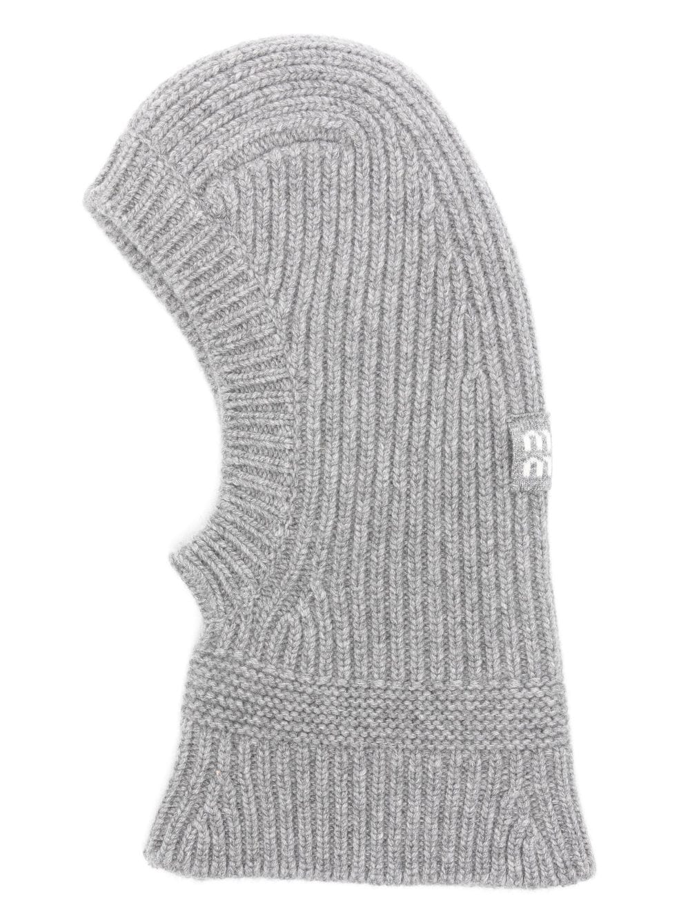 Miu Miu intarsia-knit logo chunky-knit balaclava - Grey von Miu Miu