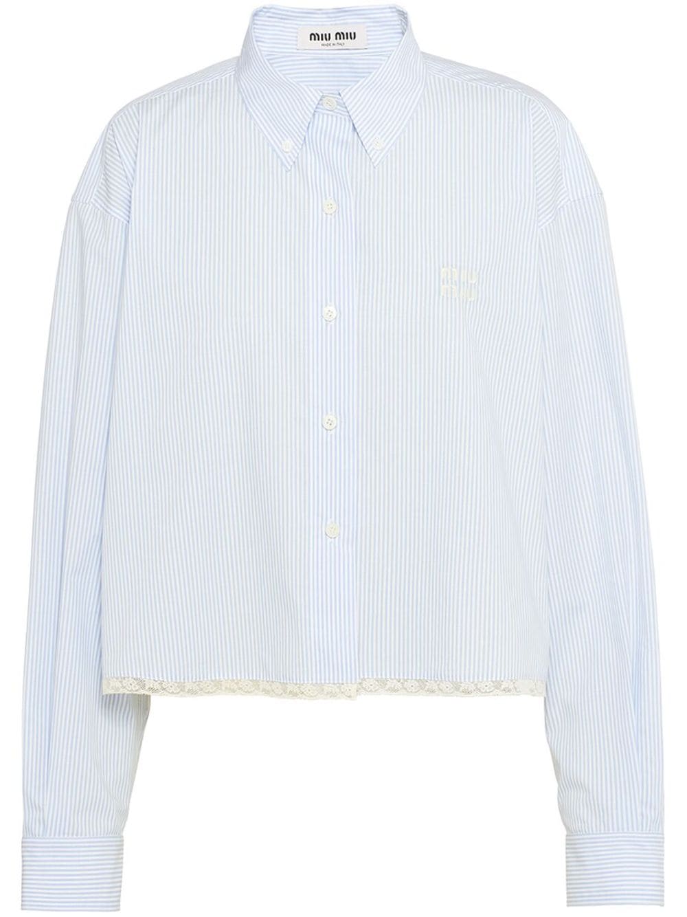 Miu Miu lace-trim striped cotton shirt - White von Miu Miu